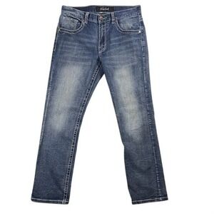True Luck Mens Straight Leg Jeans Blue Medium Wash 30x32 Contrast Stitch‎